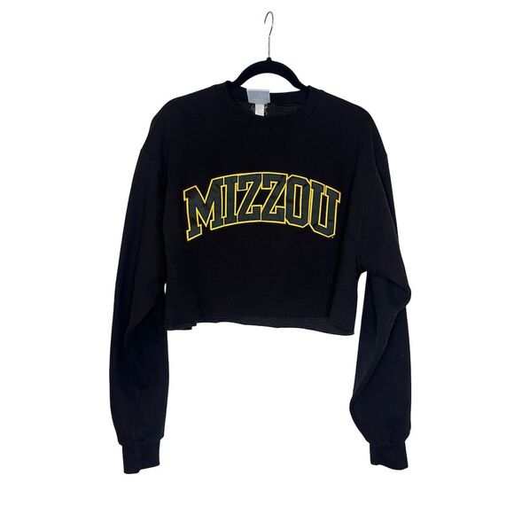 Missouri Tigers MIZZOU Women's Cropped Crewneck Sweatshirt Black Large - Picture 2 of 4
